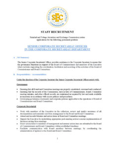 TTSEC Vacancy Notice- Senior Corporate Secretariat Officer
